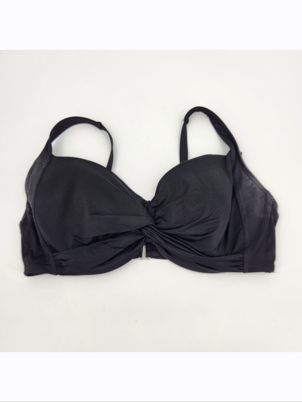 Lands End Twist Front Bikini Top Womens Size 14DD Black Wired Cups